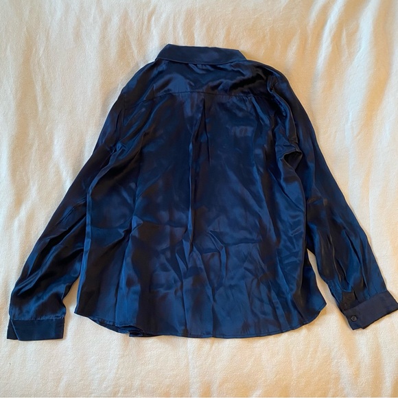 Intimissimi Silk Long Sleeve Button Up Blouse in Navy Blue / Blu Intenso - Picture 6 of 7